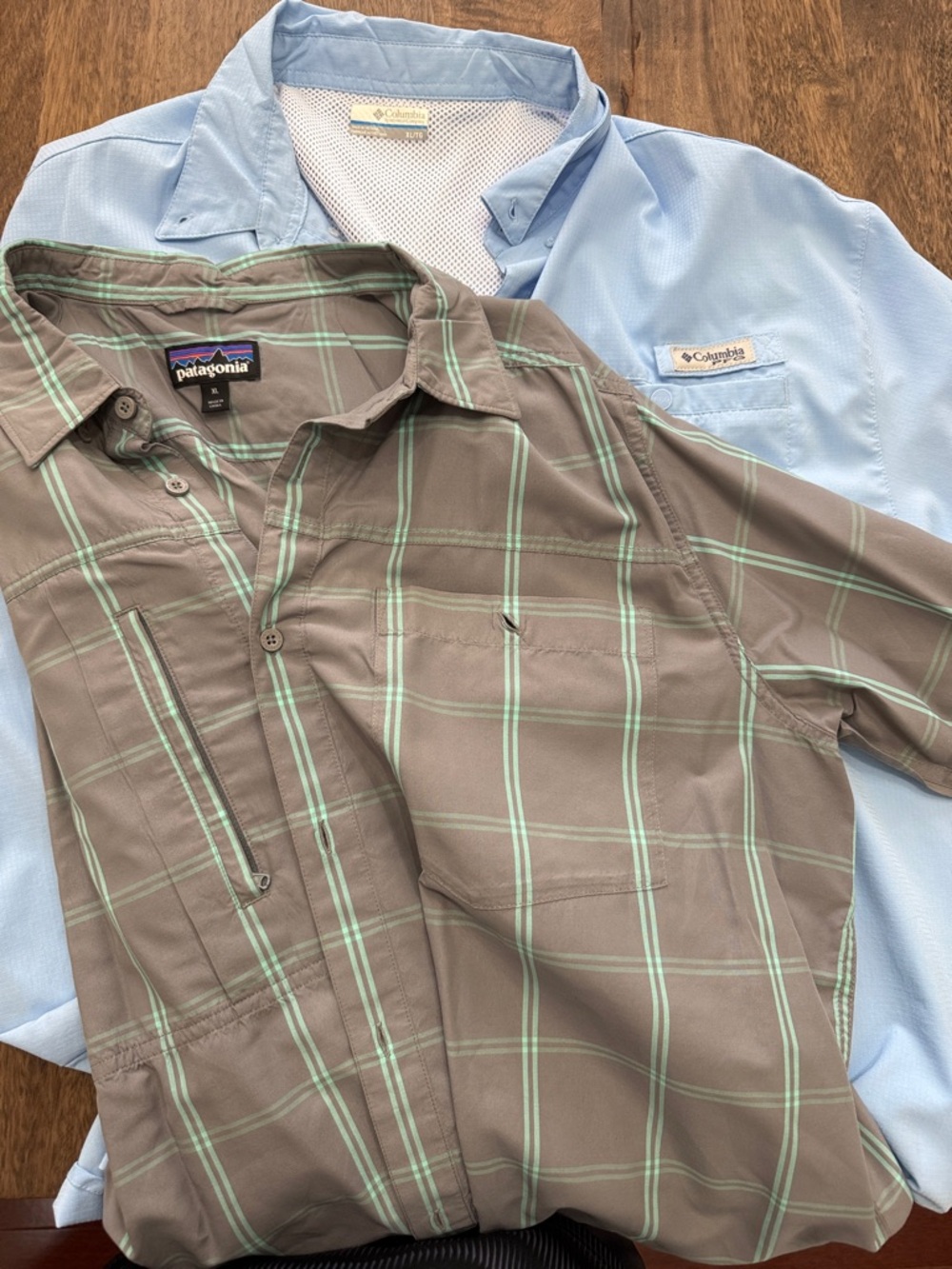 2 Fly fishing shirts - Patagonia Men's long sleeve and Colombia PFG short sleeve
